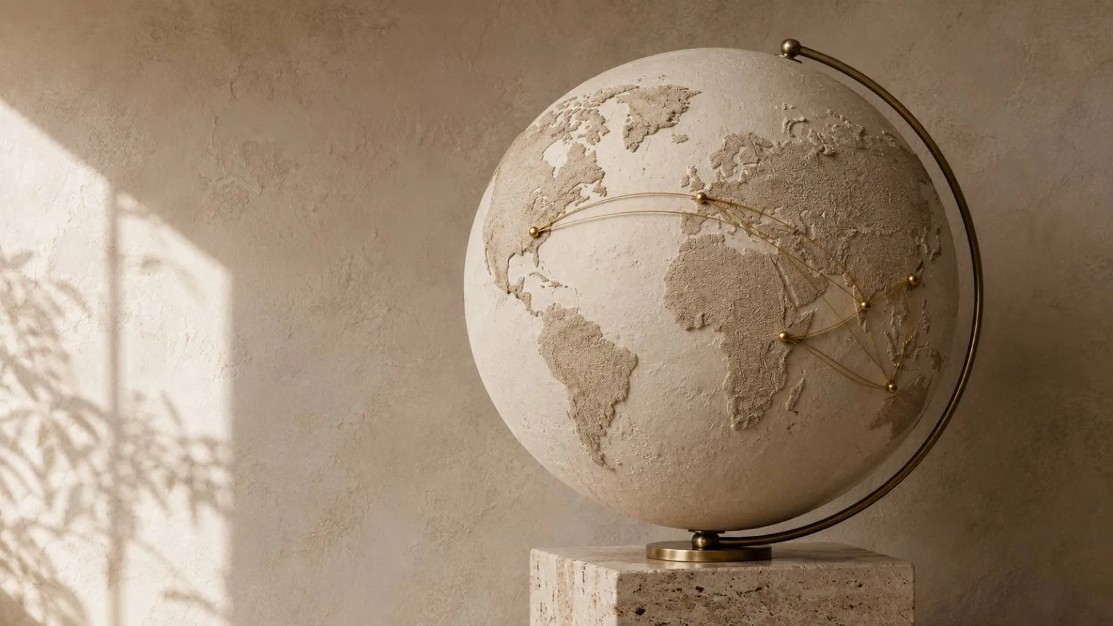Stone globe with gold trade routes