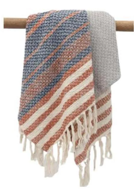 Striped woven throw with fringe